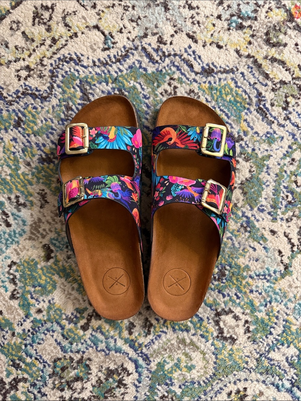 INKKAS Floral Double-Buckle Slide Sandals - Multicolor